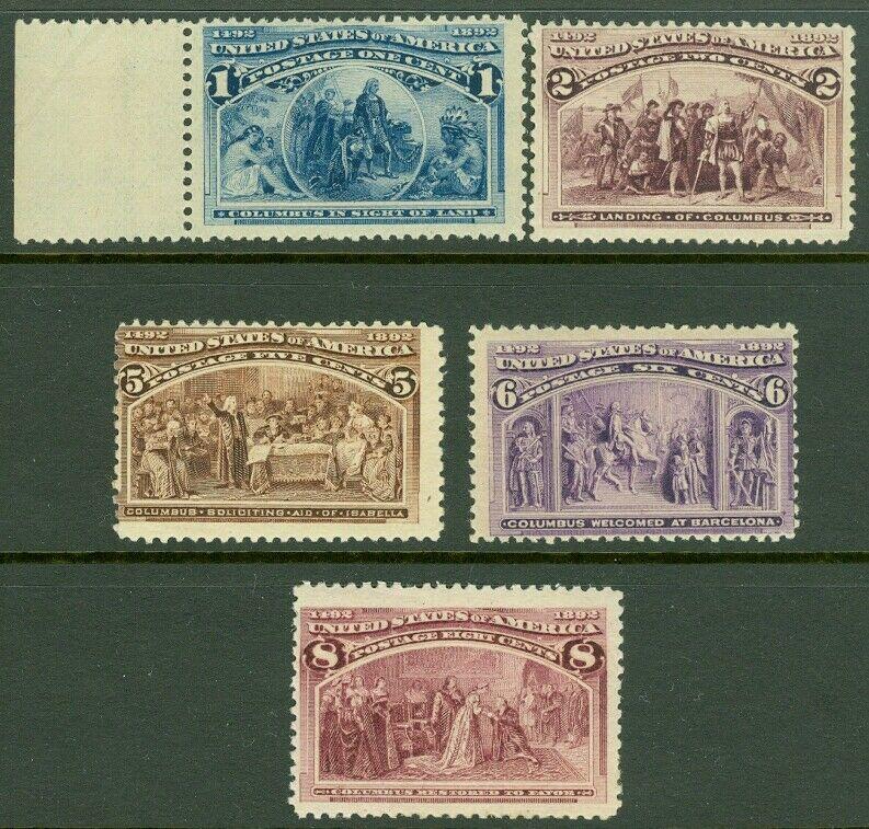 EDW1949SELL : USA 1893 Scott #230-31, 234-36 Mint NH. Very Fresh. Catalog $483.