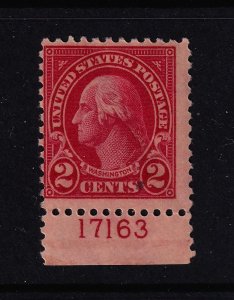 1923 Washington 2c carmine Sc 554 MNH bottom plate number single CV $15 (B06