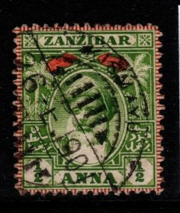 ZANZIBAR SG188a 1899 ½a YELLOW-GREEN WMK SIDEWAYS FINE USED