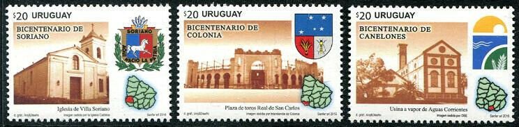 HERRICKSTAMP NEW ISSUES URUGUAY Sc.# 2580-82 Canelones, Soriano & Colonia