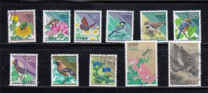 Japan 1995-98 Used Definitive Set Birds Insects 10Y to 1000Y Sc# 2475-2485