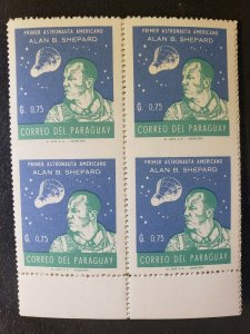 Paraguay 1961 Alan Shepard Space Astronaut Variety block of 4. Scarce.