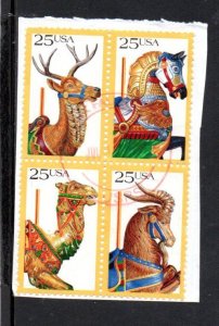 USA - UNITED STATES - 1988 - CARROUSEL ANIMALS - Used - Unstucked - Bloc of 4 -