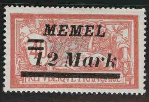 Memel Scott 84 MH* 1922 Surcharged French stamp Thinned