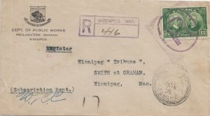 1928 Winnipeg to Winnipeg , Canada Registered Special Delivery solo 12c (56804)