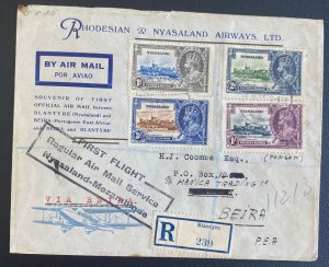 1935 Blantyre Nyasaland First Flight Airmail Cover FFC To Beira Mozambique