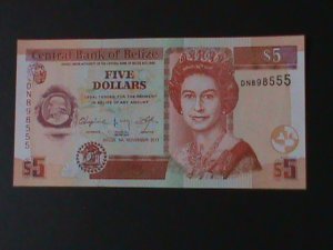 BELIZE-2011-CENTRAL BANK $5 DOLLAR.UNCIRULATED NOTE-VF WE SHIP TO WORLDWIDE