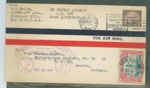 US 571/C11 1928 5c Beacon + $1 Lincoln Memorial franking this cover sent from New York City/Lakehurst, NJ to Fredrichschaven, Ge