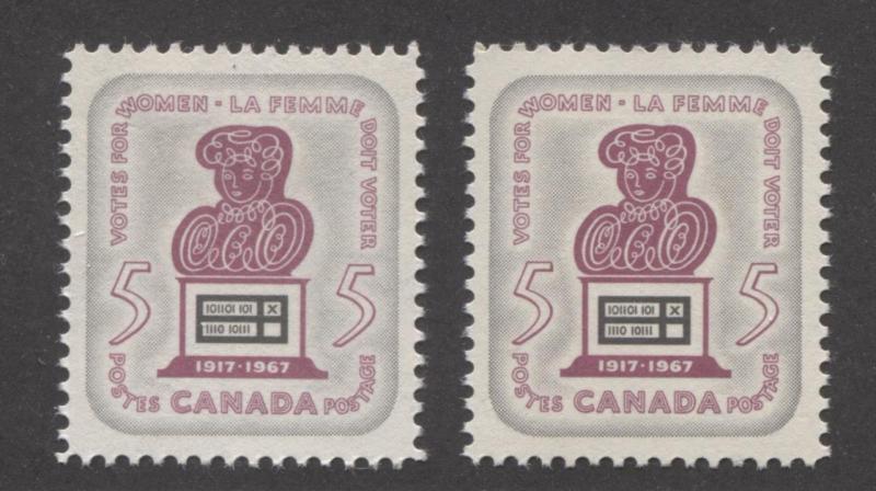 Canada #470 5c Grey and Rose Lilac Suffrage 2 Different Papers/Shades VF-84 OG