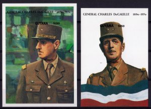 Guyana 1991 Sc#2512/2513 GENERAL CHARLES de GAULLE WWII 2 S/S IMPERFORATED MNH