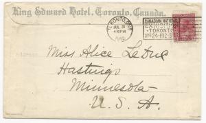 Canada Scott #106 Tied on Cover King Edward Hotel Exhibition Cancel Toronto 1912