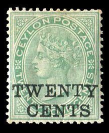 Ceylon #105 (SG 165) Cat£165, 1885 20c on 24c, hinge remnant, toned spots