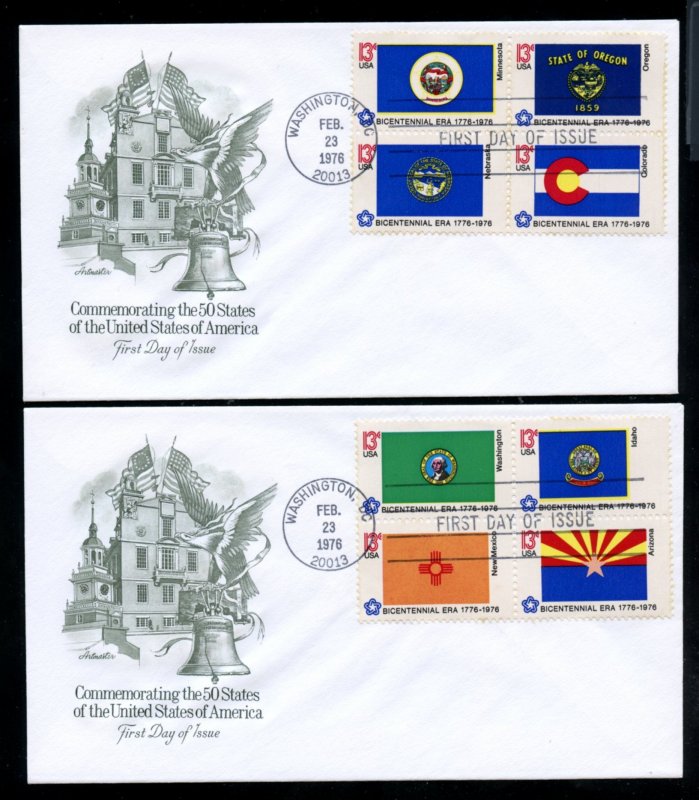 US 1633-1682 American Bicentennial Flags 10 Artmaster cachet FDC UA Blk PB strip