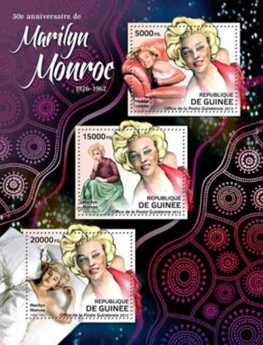 Guinea 2012 Marilyn Monroe 3 Stamp Sheet - 7B-1872
