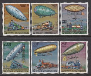 Comoro Island 247-252 Trains Zeppelins MNH VF