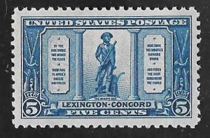 619 1925 5 cents Lexington Issue Stamp Mint OG NH EGRADED VF 83