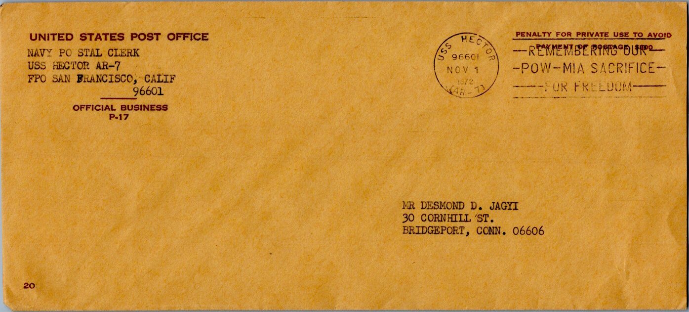 United States Ships United States Post Office USS Hector AR7 Penalty