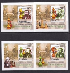 Togo 2011 Chess Wilhelm Steinitz 4 S/Sheets Deluxe Edition MNH