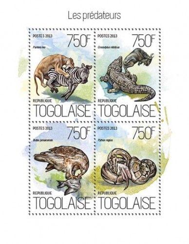 Predators Raubtiere Birds Reptiles Cats Snakes Animals Fauna Togo MNH stamp set