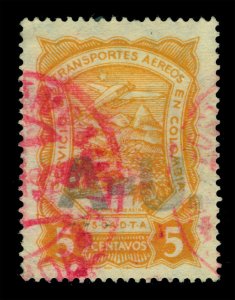 COLOMBIA 1923 AIRMAIL - SCADTA -ARGENTINA/URU A-U handstamp 5c Sc# CLAU12 used