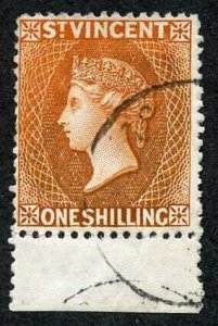 St Vincent SG58a 1/- Red-orange wmk crown CA Very Fine used Cat 23 pounds