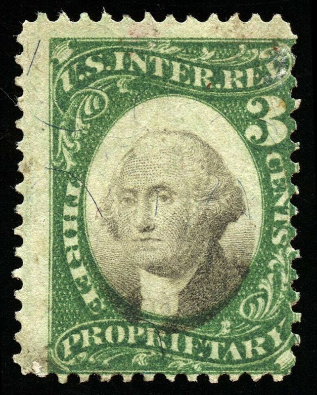 B214 U.S. Revenue Scott #RB3a 3-cent proprietary, uncancelled, SCV=$32.50