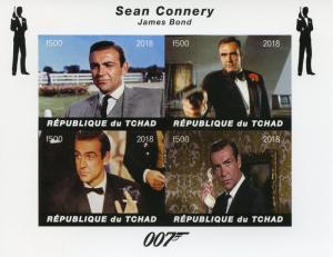 Chad 2018 MNH James Bond Sean Connery 007 4v Impf M/S Movies Film Stamps