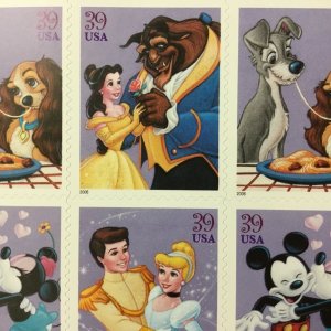 4025-4028   Art of Disney-Romance   MNH 39 c sheet of 20 FV $7.80.  Issued 2006 