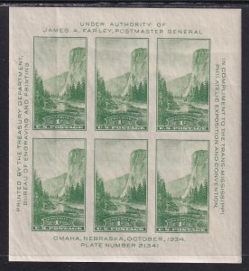 US 751 Yosemite Souvenir Sheet MNH VF