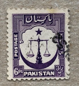 Pakistan 1954 6p Scales perf 13.5, used.  Scott 25a, CV $5.00. SG 25a