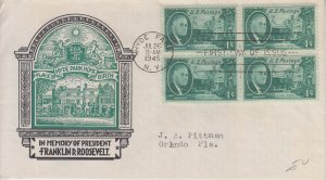 1945 Roosevelt Memorial (4)  B4  (Scott 930-33) Staehle TA FDC