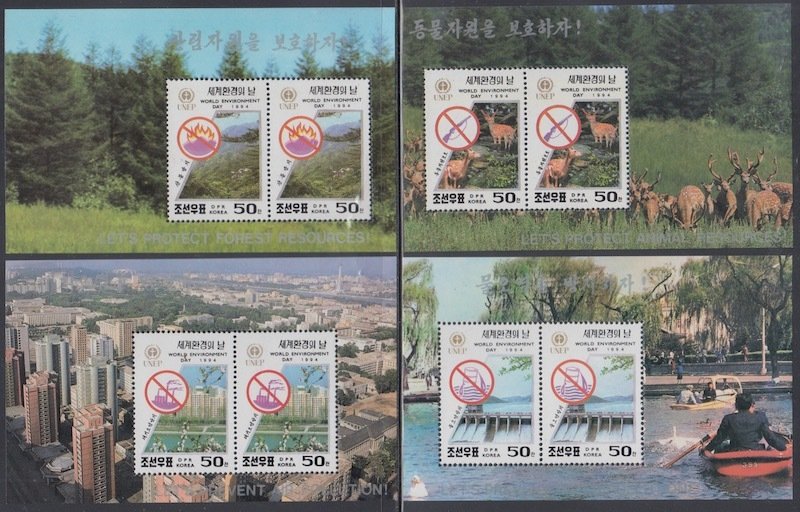 NORTH KOREA Sc #3387-90 CPL MNH SET of 4 DIFF S/S of 2 ENVIRONMENT STAMPS EACH