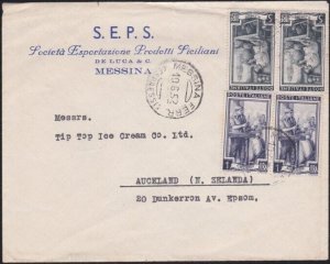 ITALY 1952 cover Messina to New Zealand....................................B2783