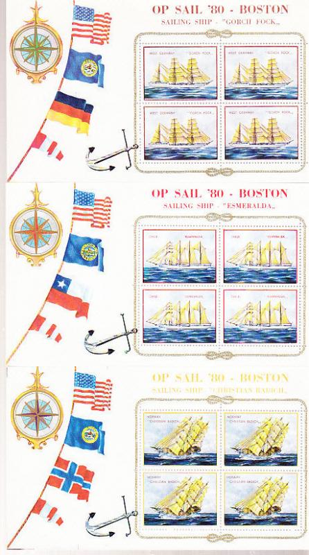 OP Sail '80 - Boston - THree Private Souvenir Sheet.
