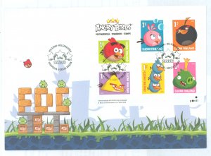 Finland 1446 2013 angry birds cartoon characters pane of 6 on cacheted, unaddressed fd cover