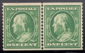 US Stamp #387 Line Pair One Cent Washington Coil MINT Hinge SCV $1250