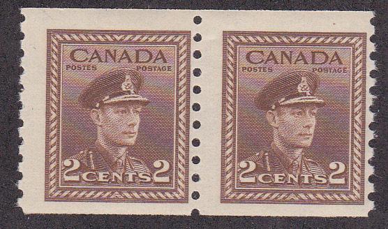 Canada # 279, King George VI, Coil Pair, Mint NH, Third Cat