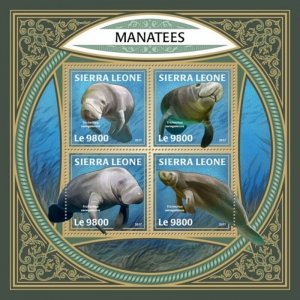 Sierra Leone - 2017 Manatees on Stamps - 4 Stamp Sheet - SRL171204a