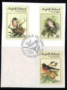 Norfolk Island 1990 Norfolk Island Robin  Set of 3 Used on Piece