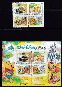 CANADA  1996 - Winnie The Pooh - Used sheet + Block # 1618-1621 , 1621b