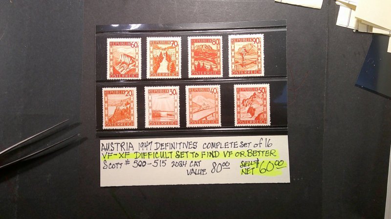 Austria 1947 Definitives  Scott# 500-515 complete MNH VF-XF set of 16