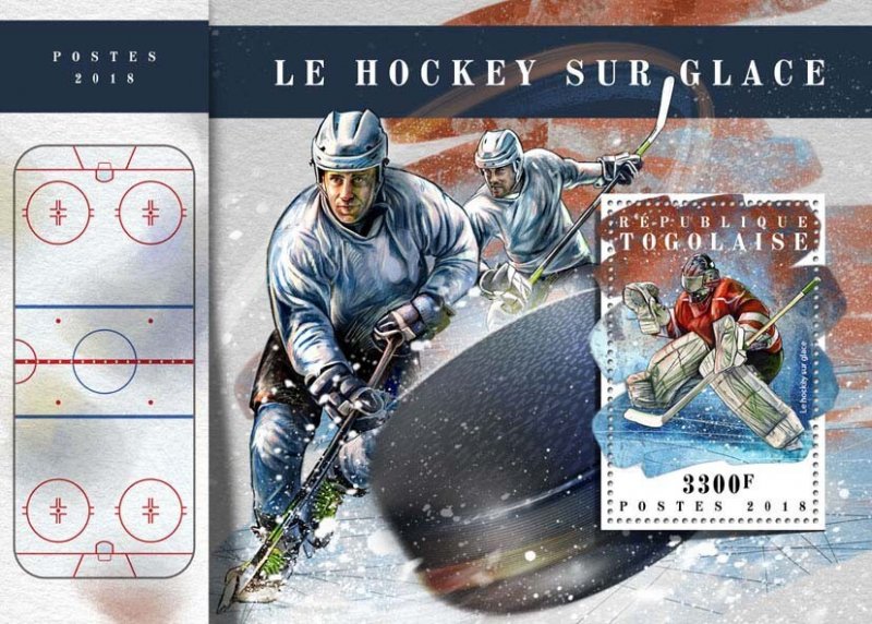 TOGO - 2018 - Ice Hockey - Perf Souv Sheet - Mint Never Hinged