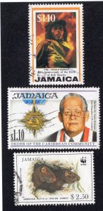 Jamaica 1995-96 $1.10 Marley, $1.10 Order & $2.50 Wildlife, Scott 837, 844, 857