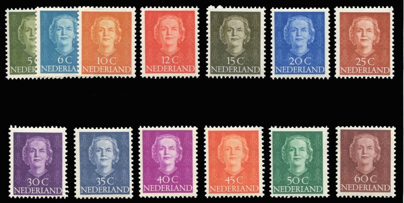 Netherlands #306-318 Cat$103.80, 1949 Queen Juliana, 5c-60c, never hinged