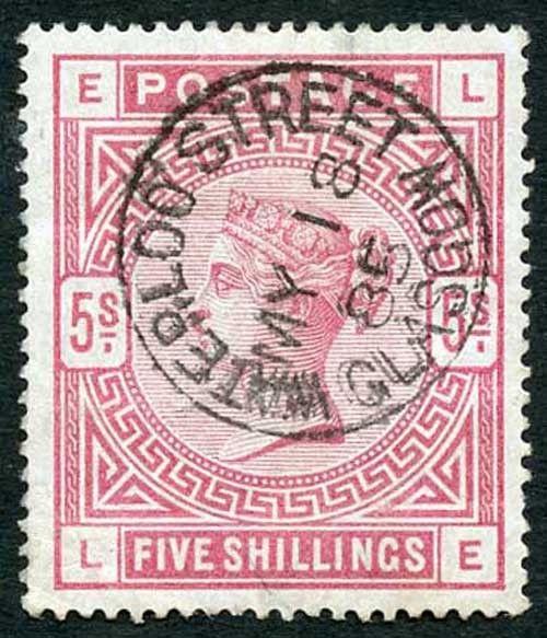 SG176 5/- Rose on Blued Paper Cat £4,000 (horizontal creases) May 85 Glasgow CDS