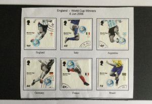 GB 2006  Football World Cup winners. Set of 6 used stamps.