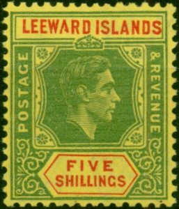 Leeward Is 1943 5s Grn & Red-Yellow SG112bVar 'Deformed A in Leeward' Fine & ...