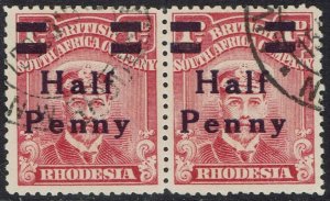 RHODESIA 1917 KGV ADMIRAL HALF PENNY ON 1D PAIR VARIETY SPACED NN USED