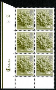 SGEN11b England 44p white borders cyl D1D2 no dot block HEAD TYPE 1 U/M