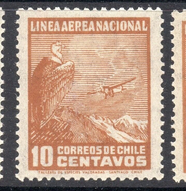 Chile 1920s-30s Airmail Early Issue Fine Mint Hinged Shade 10c. NW-13419